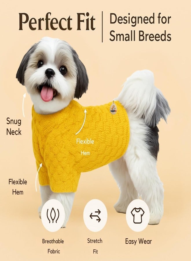 WiggleBoo Shih Tzu Limited Edition Hand Knitted Woolen Dog Sweater | Cozy Winter Pullover | Stretchable Warm Wool Knit Outfit | Soft, Comfortable & Easy to Wear Cold Weather Dog Clothing (Yellow) - Image 4